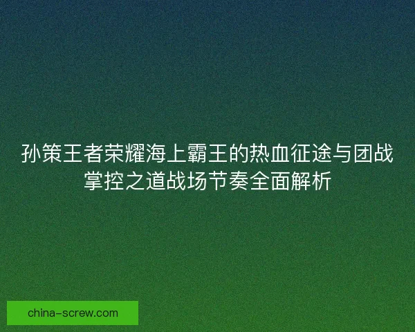 孙策王者荣耀海上霸王的热血征途与团战掌控之道战场节奏全面解析